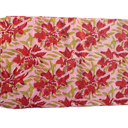 Sanganeri Hand Block Print Cotton Fabric – Pink And Red Floral