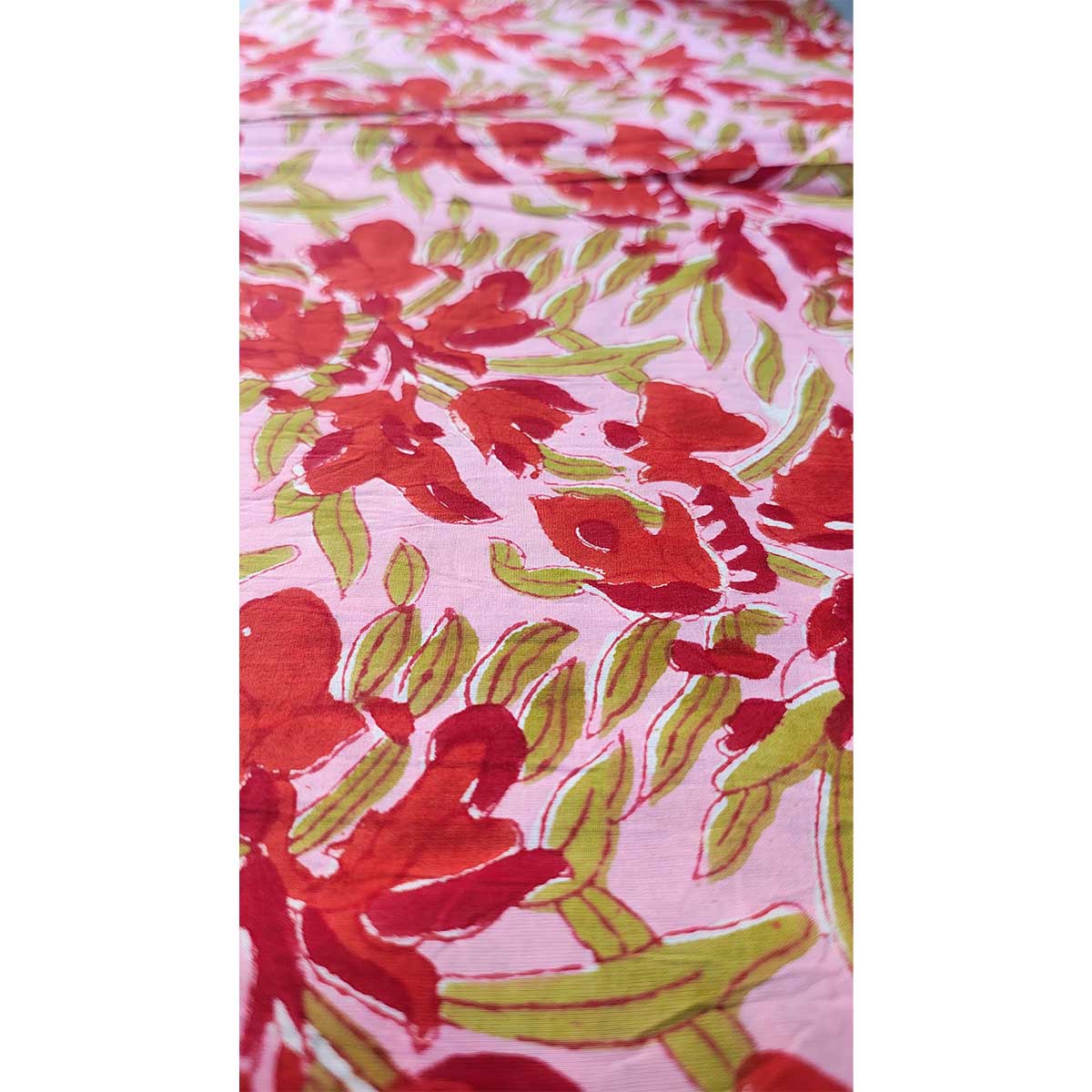 Sanganeri Hand Block Print Cotton Fabric – Pink And Red Floral
