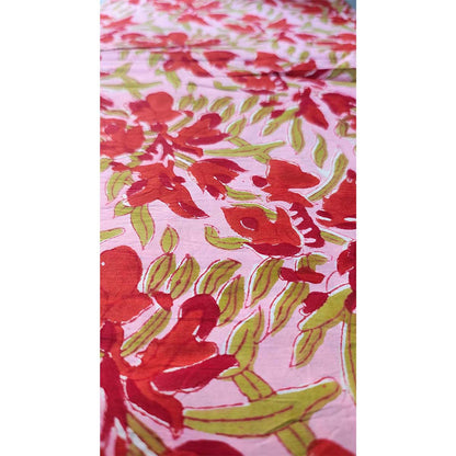 Sanganeri Hand Block Print Cotton Fabric – Pink And Red Floral