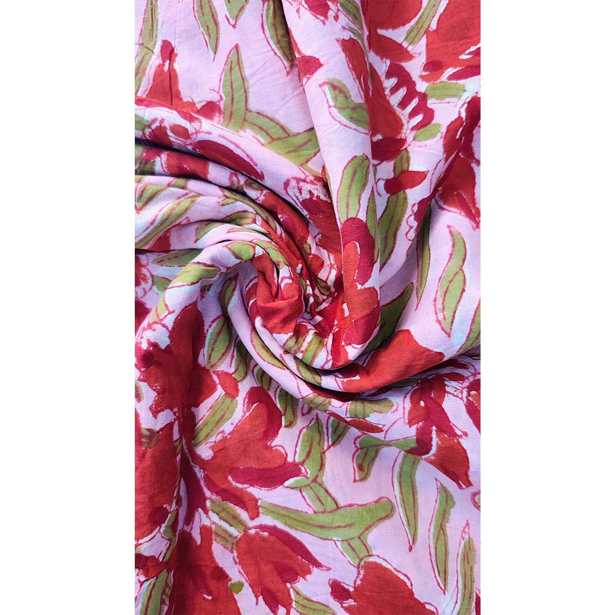 Sanganeri Hand Block Print Cotton Fabric – Pink And Red Floral