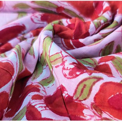Sanganeri Hand Block Print Cotton Fabric – Pink And Red Floral