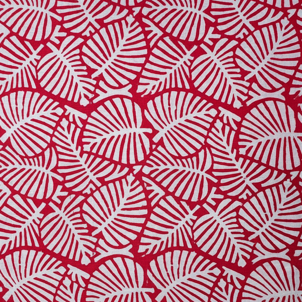 Sanganeri Hand Block Print Cotton Fabric – Red Leaf Print