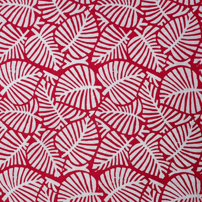 Sanganeri Hand Block Print Cotton Fabric – Red Leaf Print