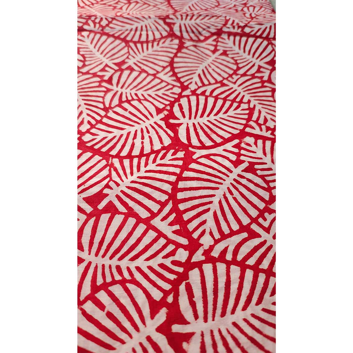 Sanganeri Hand Block Print Cotton Fabric – Red Leaf Print