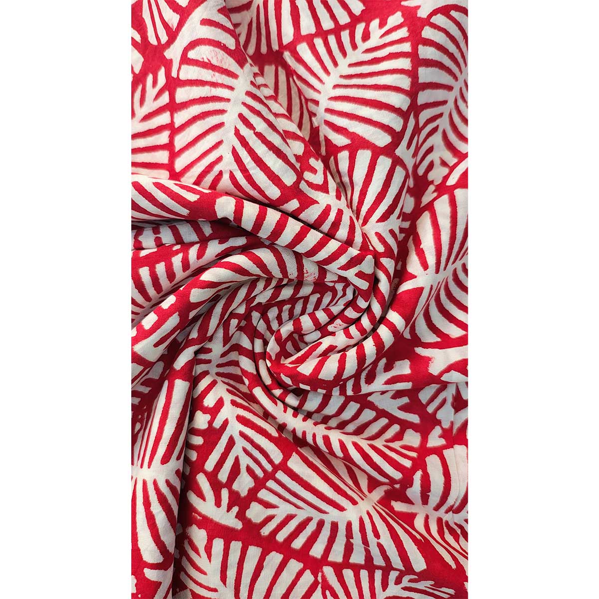 Sanganeri Hand Block Print Cotton Fabric – Red Leaf Print
