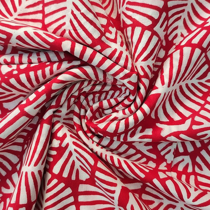 Sanganeri Hand Block Print Cotton Fabric – Red Leaf Print