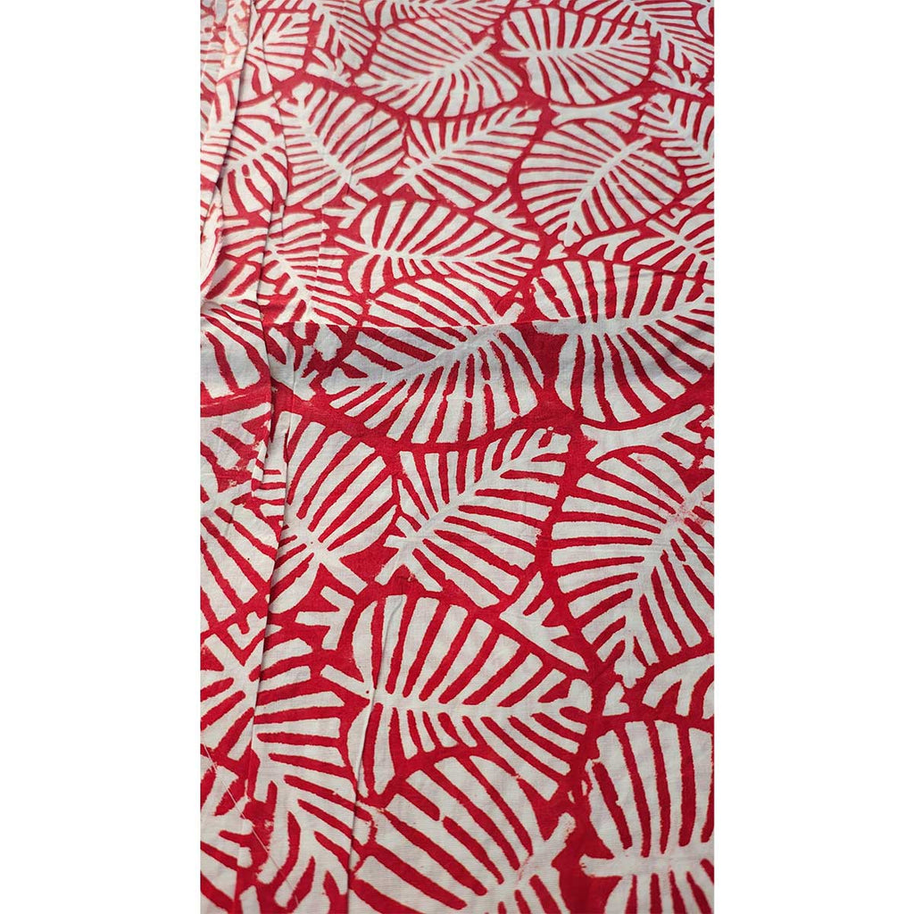 Handmade Bagru Print Textile – Red Leaf Print Cotton Material