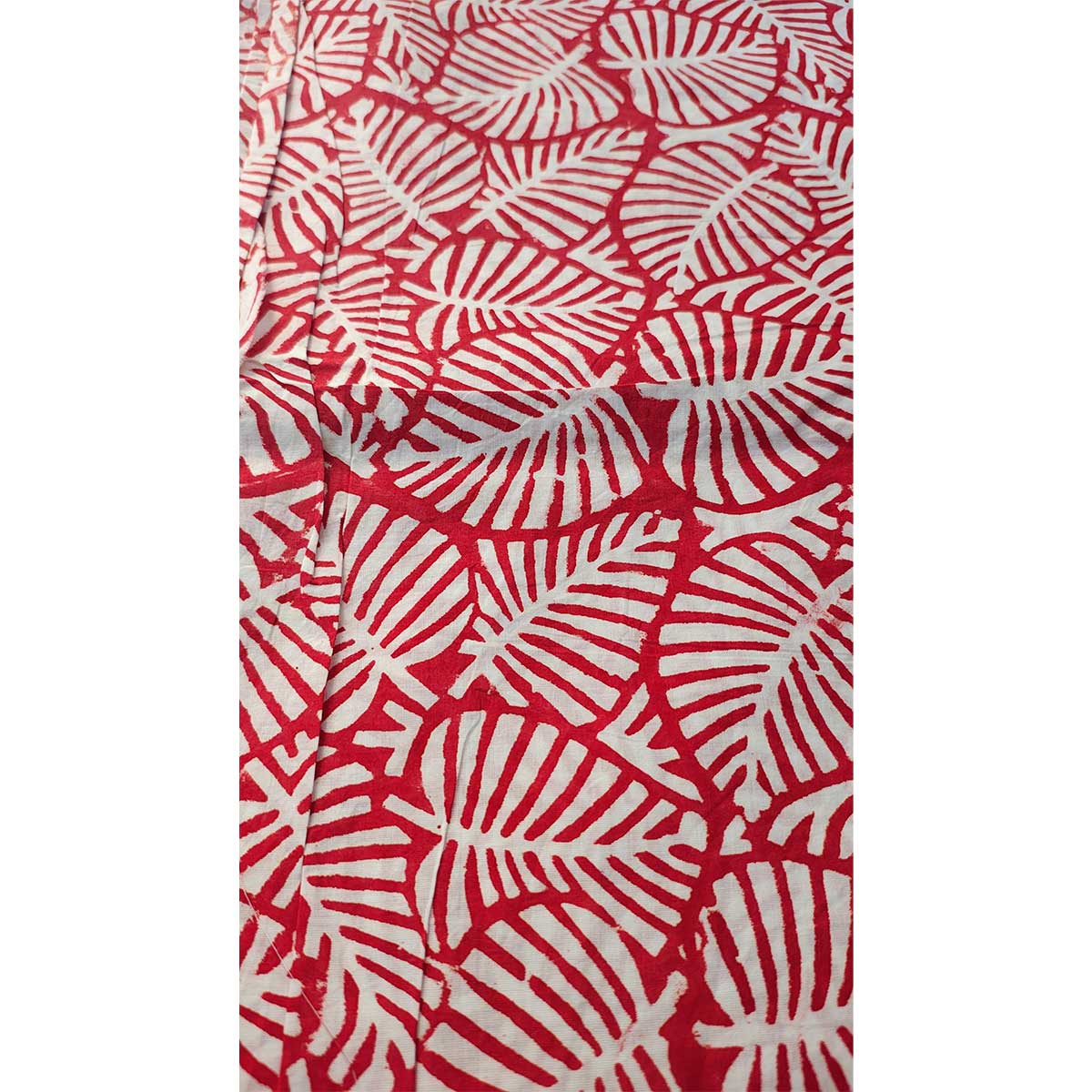 Handmade Bagru Print Textile – Red Leaf Print Cotton Material
