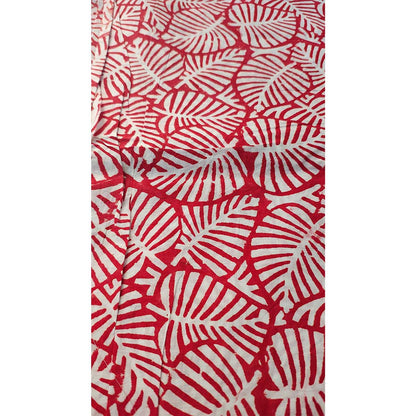 Sanganeri Hand Block Print Cotton Fabric – Red Leaf Print