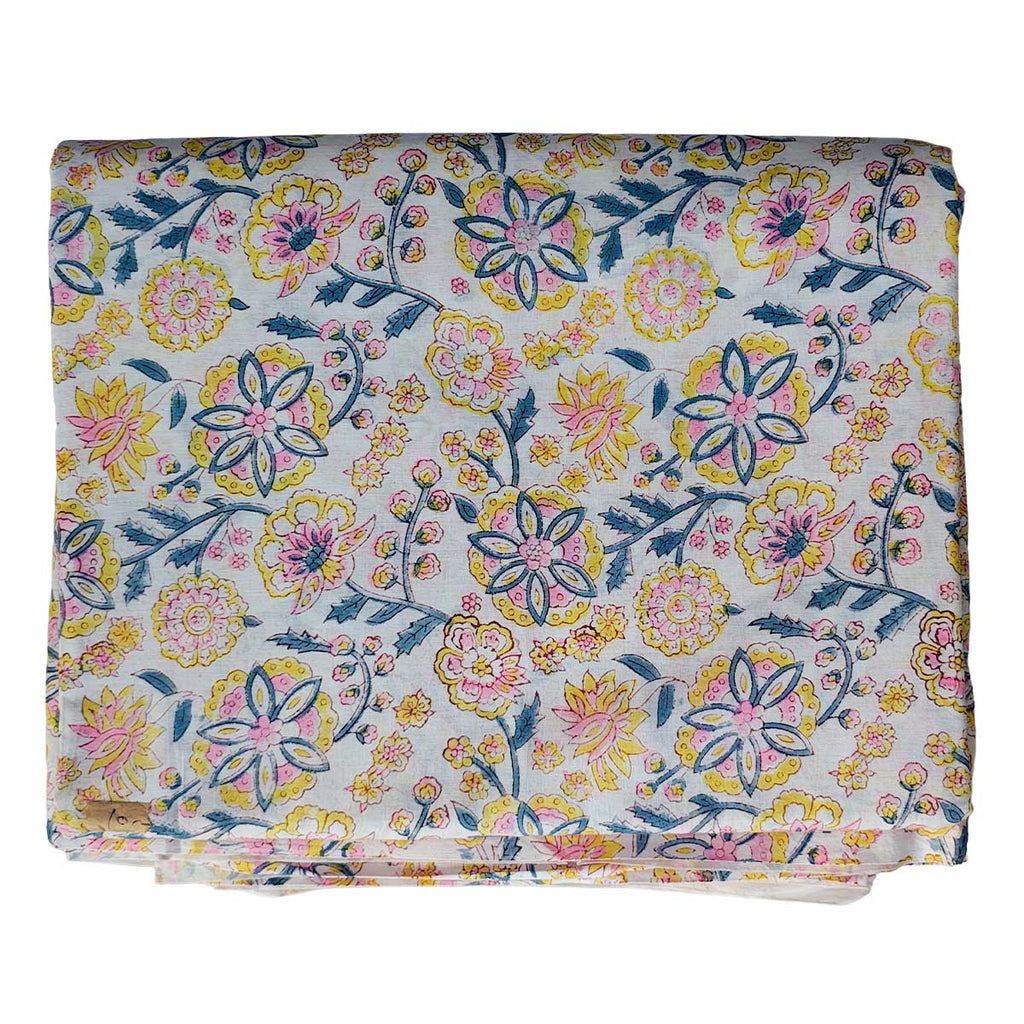 Handmade Bagru Print Textile – Blue ,Yellow And White Floral Print Cotton Material