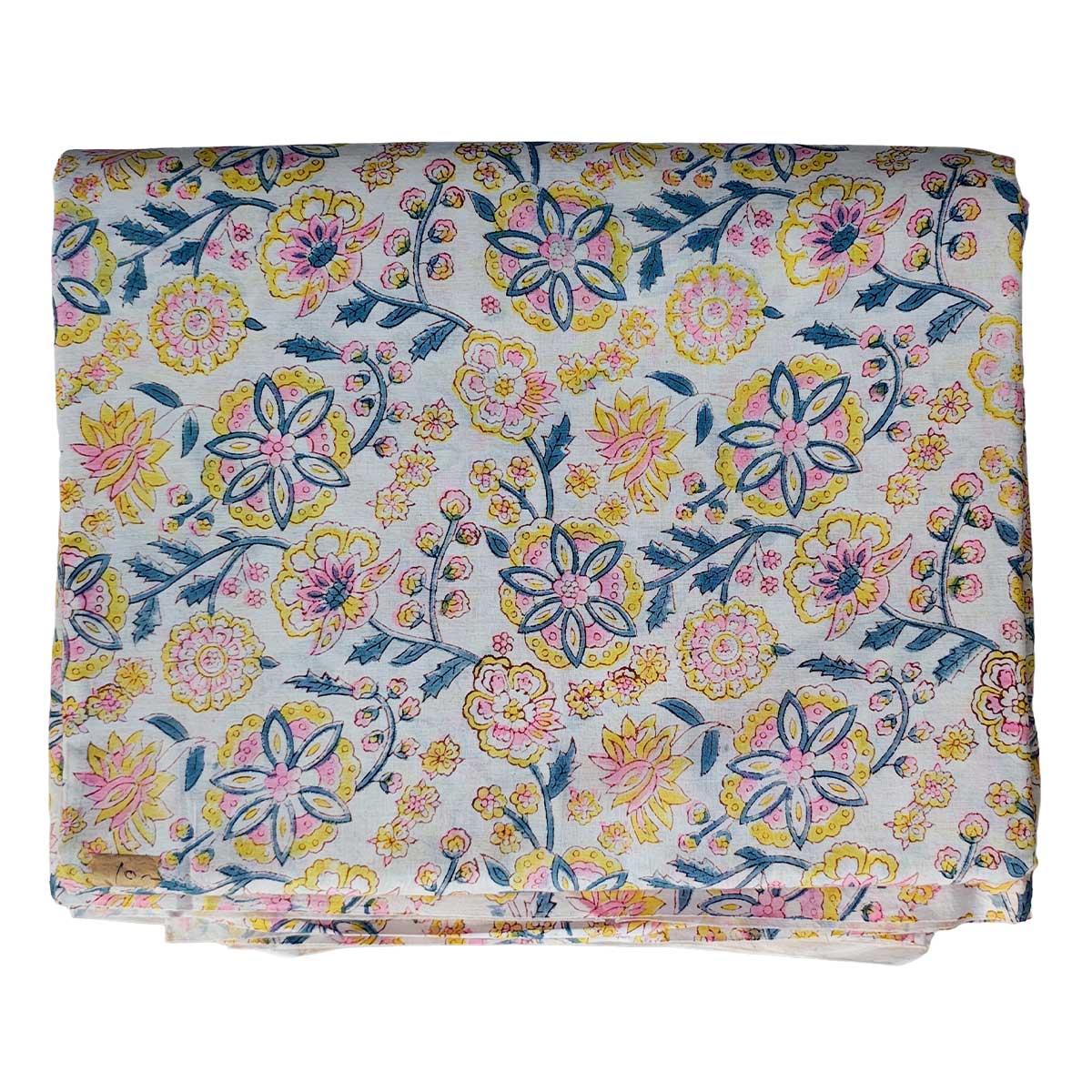 Sanganeri Hand Block Print Cotton Fabric – Blue, Yellow And White Floral Print