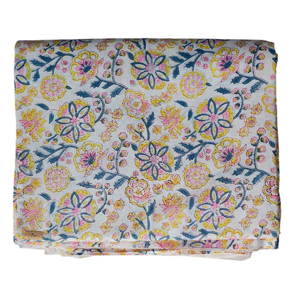 Sanganeri Hand Block Print Cotton Fabric – Blue, Yellow And White Floral Print