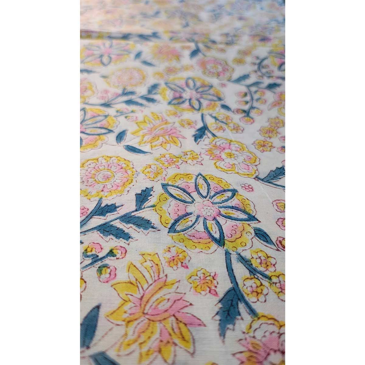 Handmade Bagru Print Textile – Blue ,Yellow And White Floral Print Cotton Material