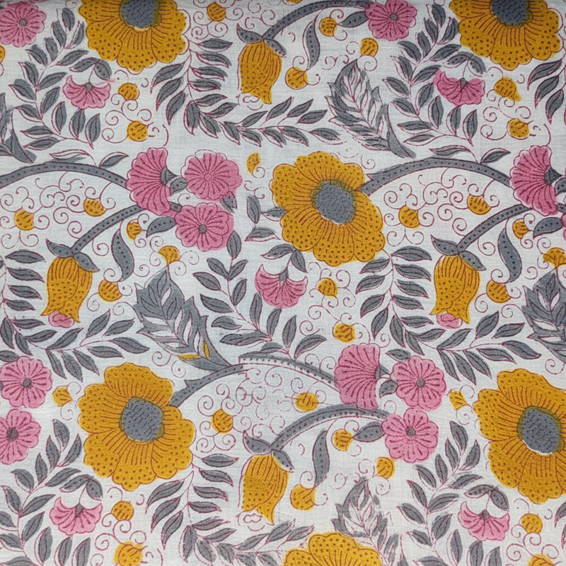 Sanganeri Hand Block Print Cotton Fabric – Multicolor Floral Print