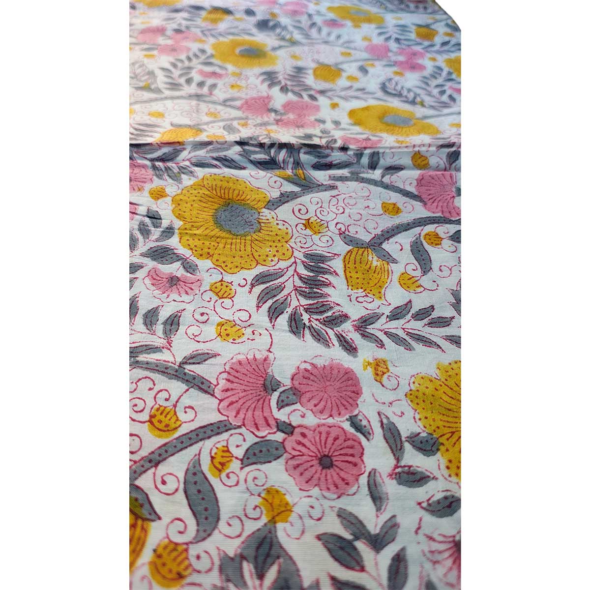 Sanganeri Hand Block Print Cotton Fabric – Multicolor Floral Print