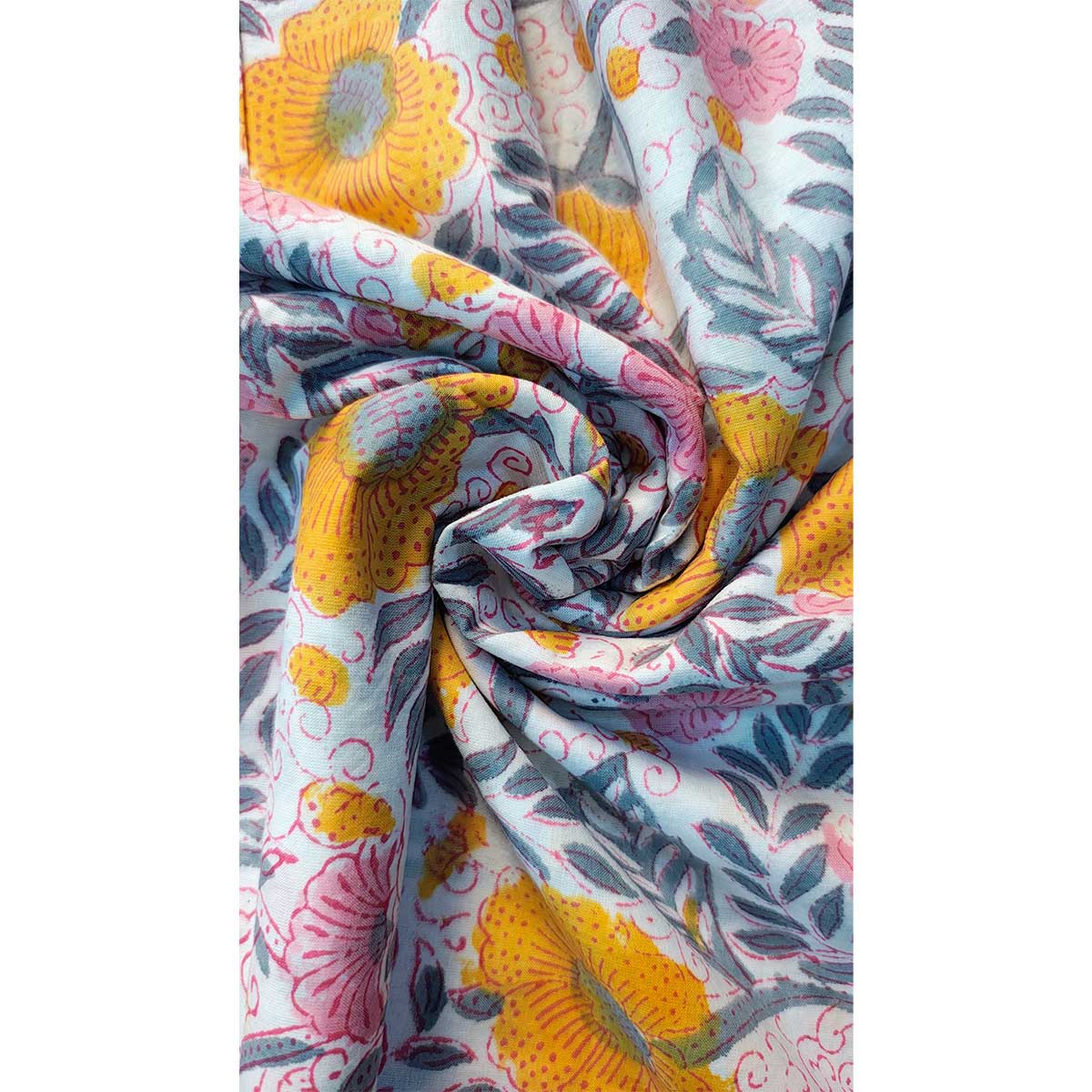 Sanganeri Hand Block Print Cotton Fabric – Multicolor Floral Print