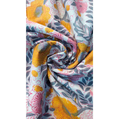 Sanganeri Hand Block Print Cotton Fabric – Multicolor Floral Print