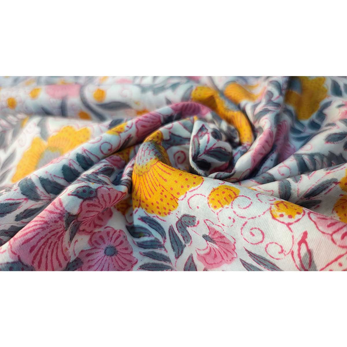 Sanganeri Hand Block Print Cotton Fabric – Multicolor Floral Print