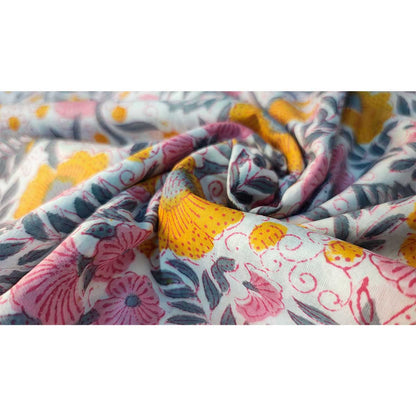 Sanganeri Hand Block Print Cotton Fabric – Multicolor Floral Print