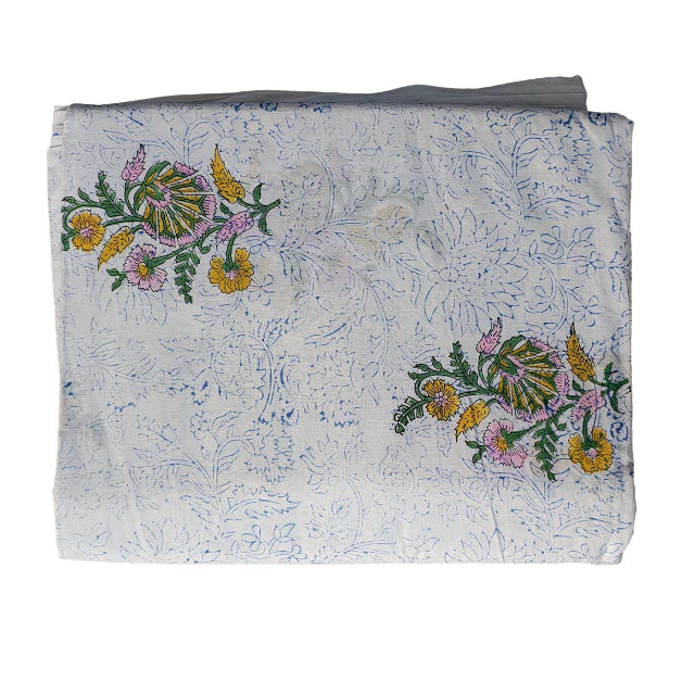 Handmade Bagru Print Textile – White Floral Print Cotton Material