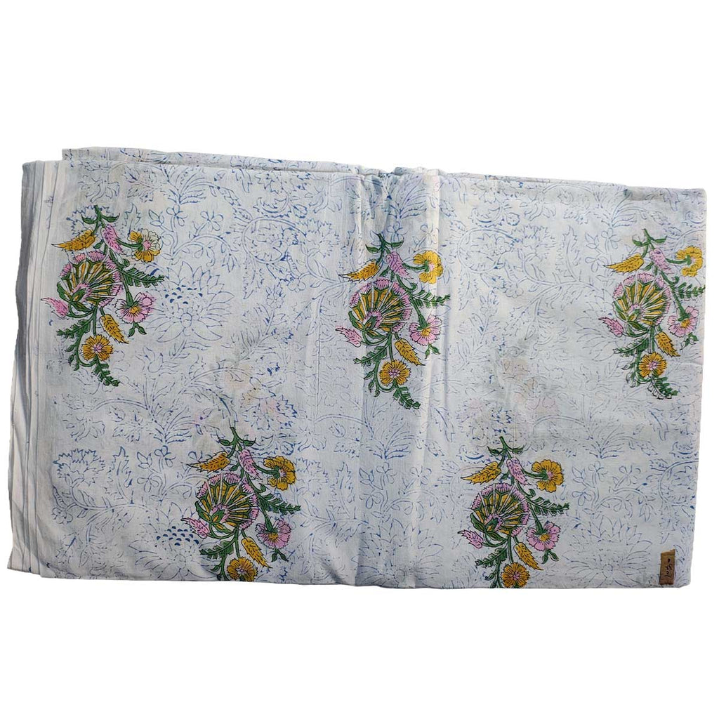 Handmade Bagru Print Textile – White Floral Print Cotton Material