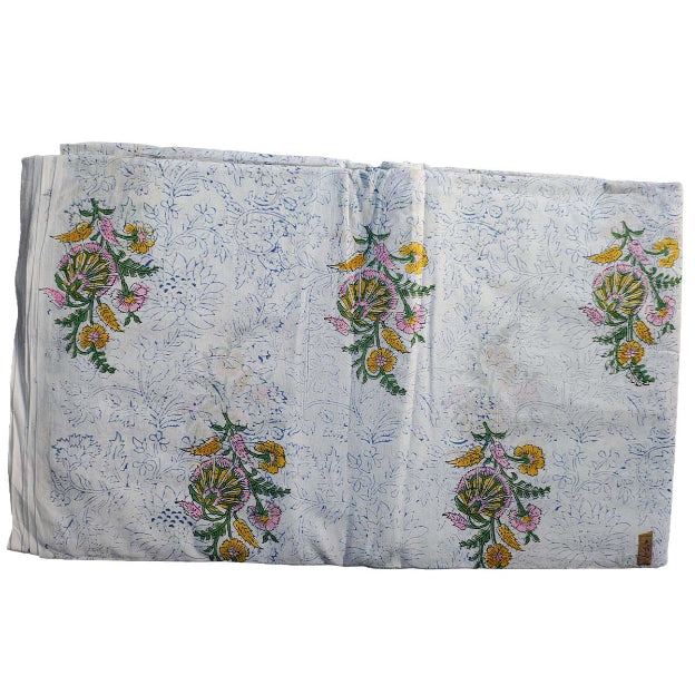 Handmade Bagru Print Textile – White Floral Print Cotton Material