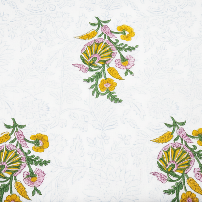 Sanganeri Hand Block Print Cotton Fabric – White Floral Print