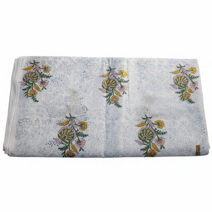 Sanganeri Hand Block Print Cotton Fabric – White Floral Print