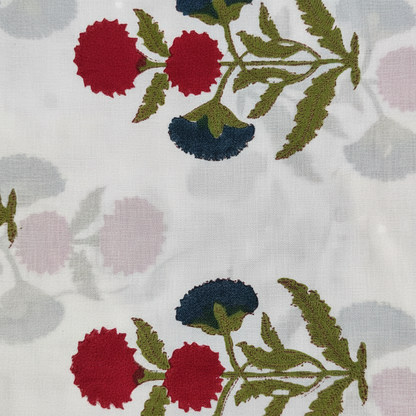Sanganeri Hand Block Print Cotton Fabric – White And Red Floral Print