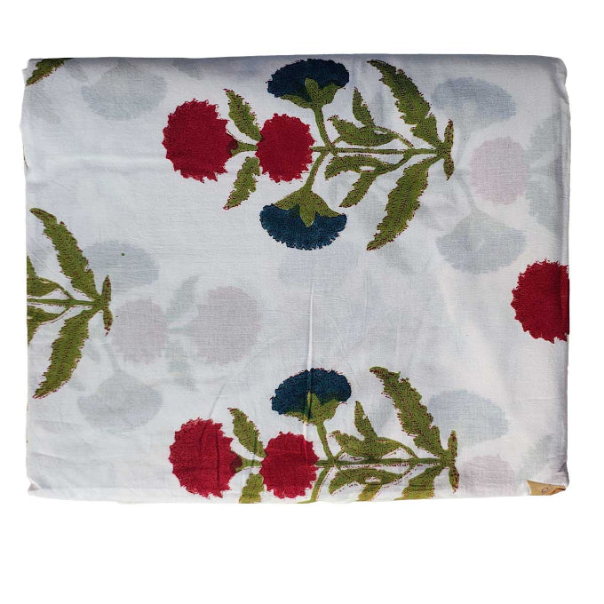 Handmade Bagru Print Textile – White And Red Floral Print Cotton Material