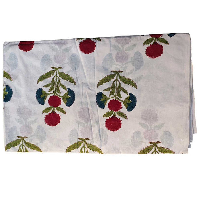 Handmade Bagru Print Textile – White And Red Floral Print Cotton Material