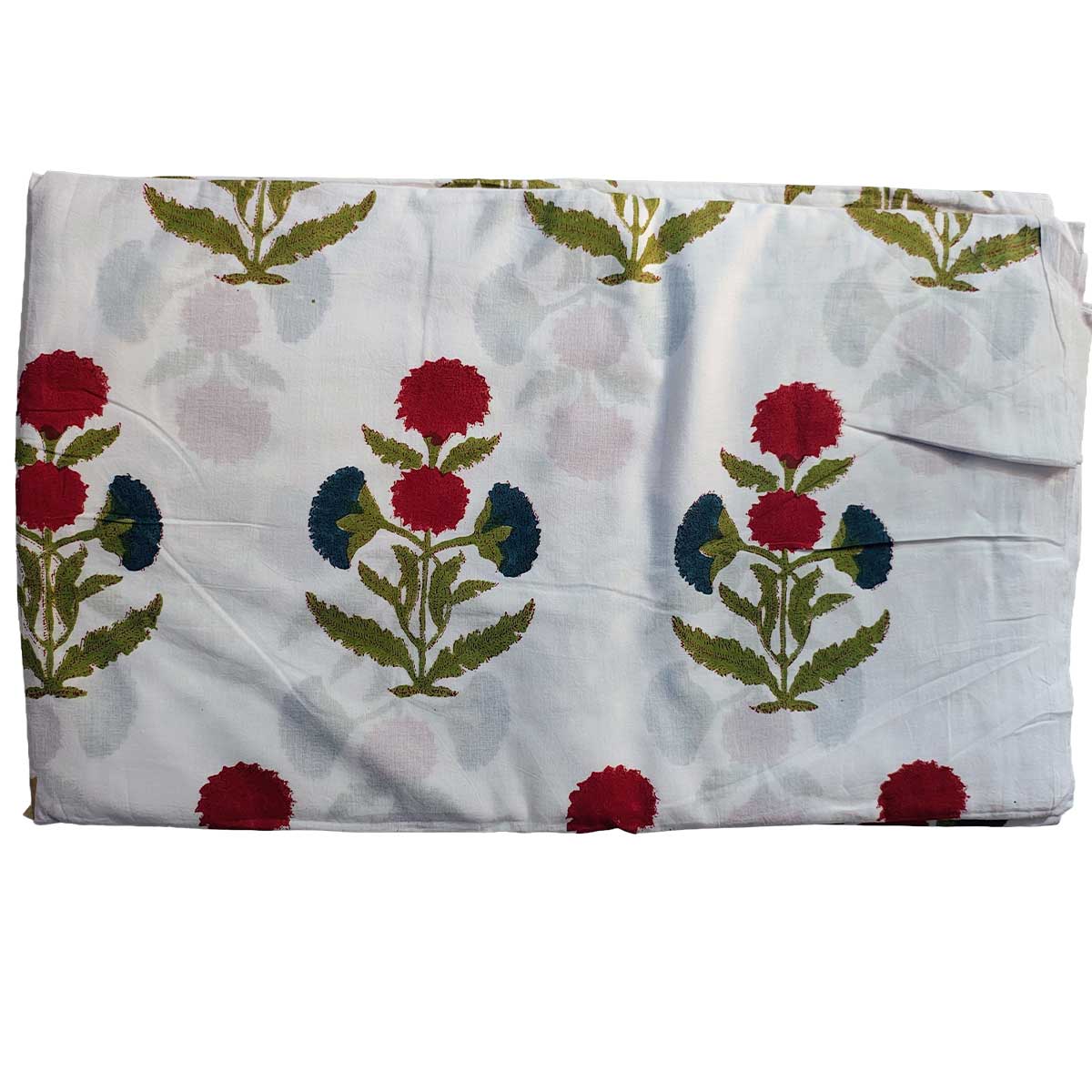 Handmade Bagru Print Textile – White And Red Floral Print Cotton Material