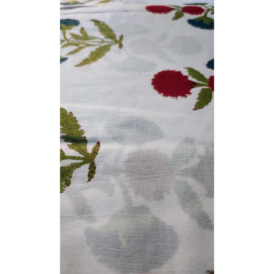 Sanganeri Hand Block Print Cotton Fabric – White And Red Floral Print