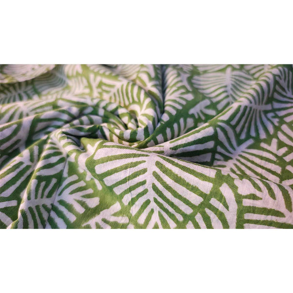 Handmade Bagru Print Textile – Green Floral Print Cotton Material