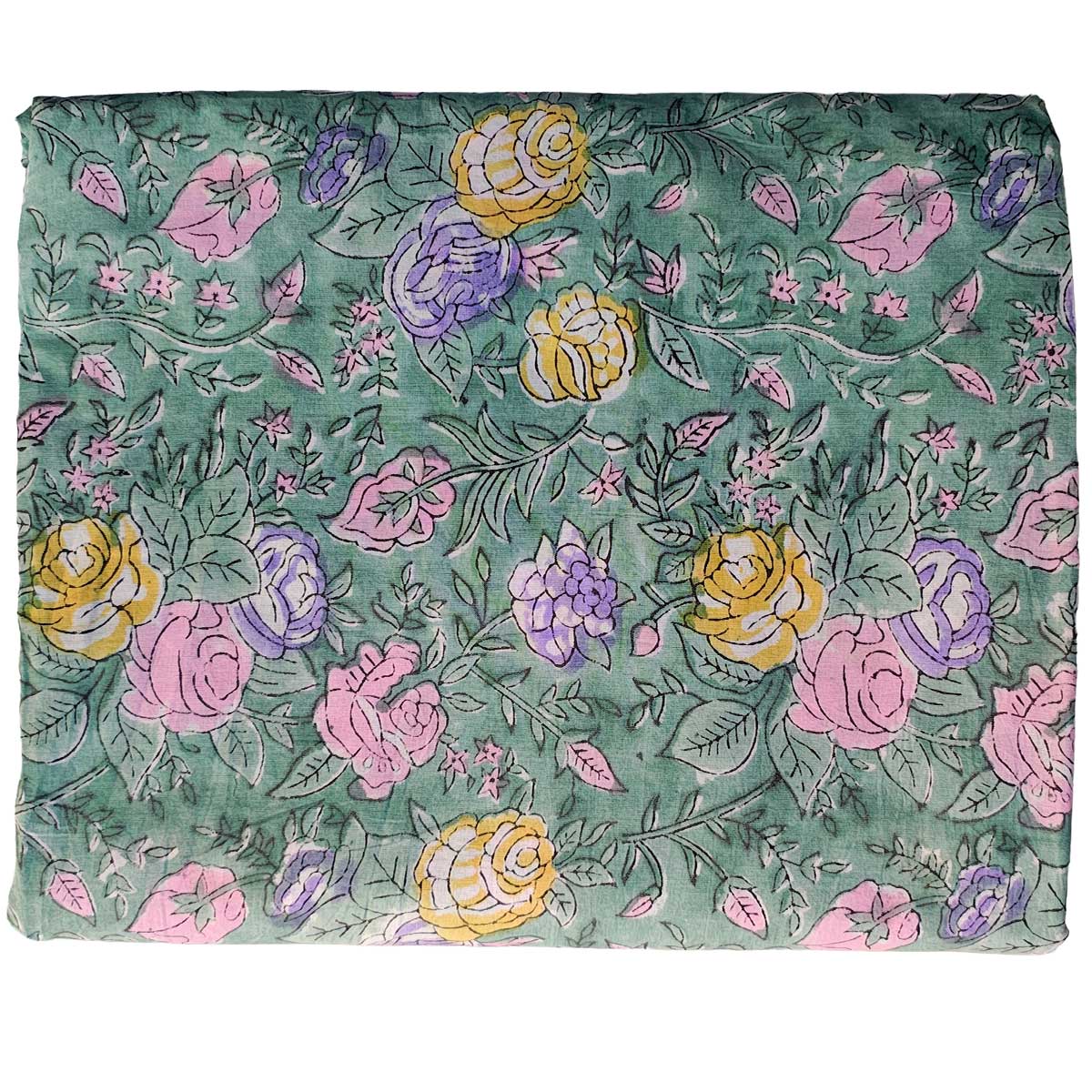 Handmade Bagru Print Textile – Mint Green Floral Print Cotton Material