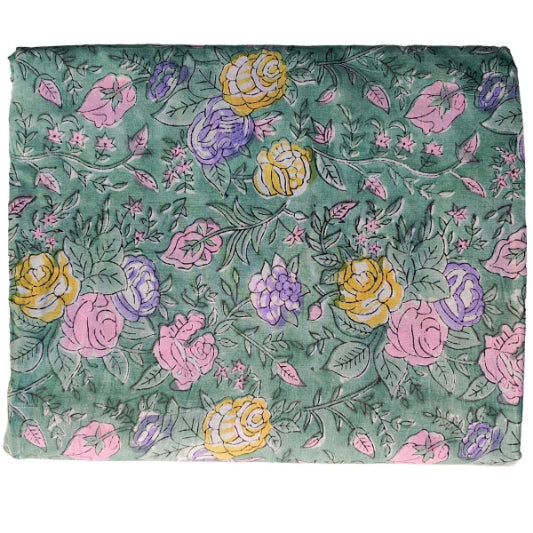 Handmade Bagru Print Textile – Mint Green Floral Print Cotton Material