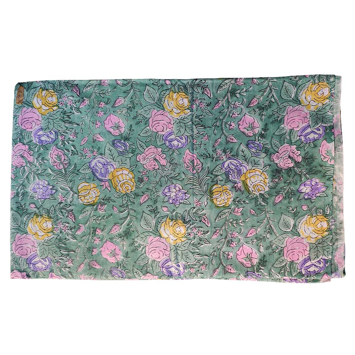Handmade Bagru Print Textile – Mint Green Floral Print Cotton Material