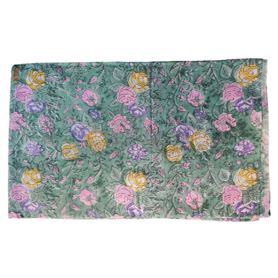 Handmade Bagru Print Textile – Mint Green Floral Print Cotton Material