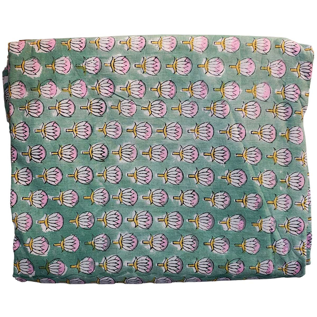 Handmade Bagru Print Textile – Green Floral Print Cotton Material