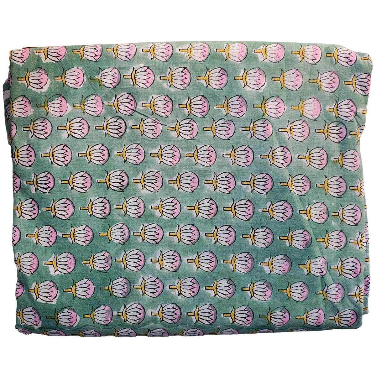 Handmade Bagru Print Textile – Green Floral Print Cotton Material