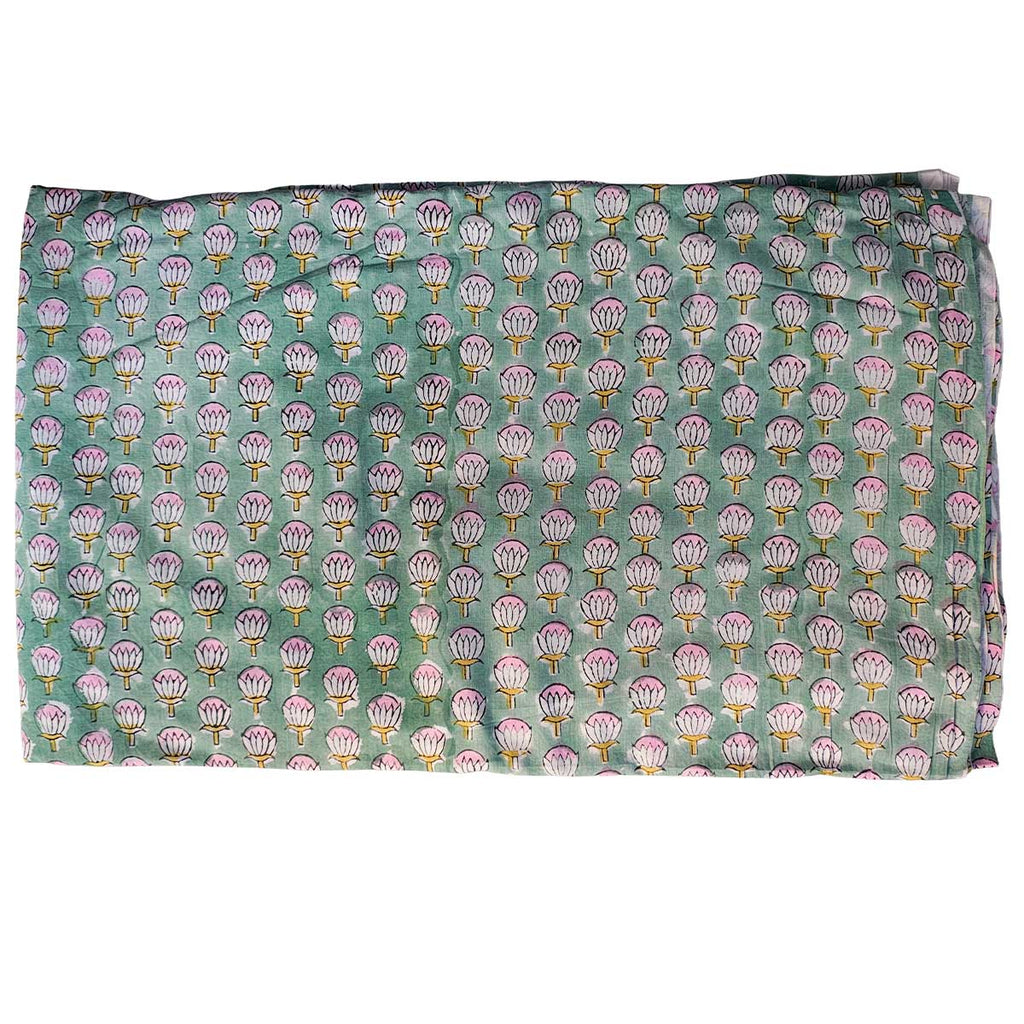 Handmade Bagru Print Textile – Green Floral Print Cotton Material