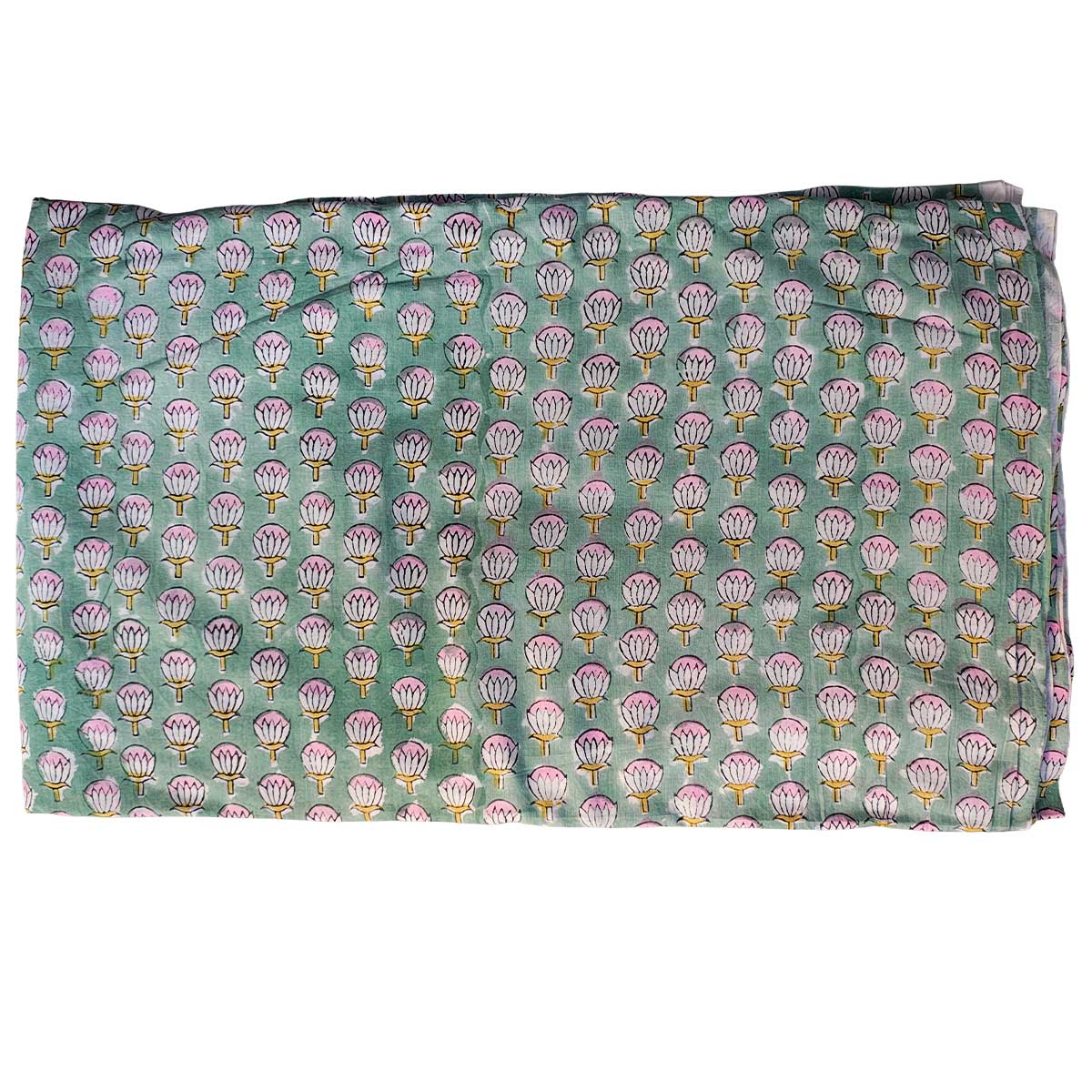 Handmade Bagru Print Textile – Green Floral Print Cotton Material