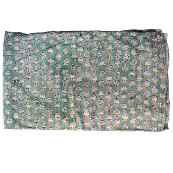 Handmade Bagru Print Textile – Green Floral Print Cotton Material