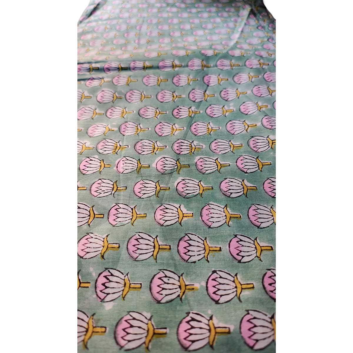 Handmade Bagru Print Textile – Green Floral Print Cotton Material