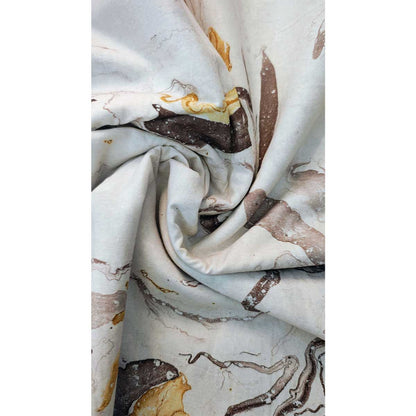 Sanganeri Hand Block Print Cotton Fabric – Beige Marble Print