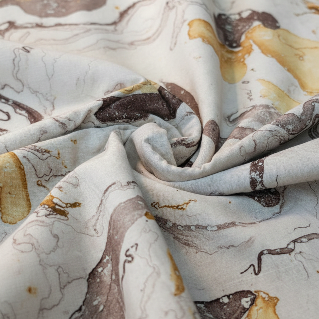 Sanganeri Hand Block Print Cotton Fabric – Beige Marble Print