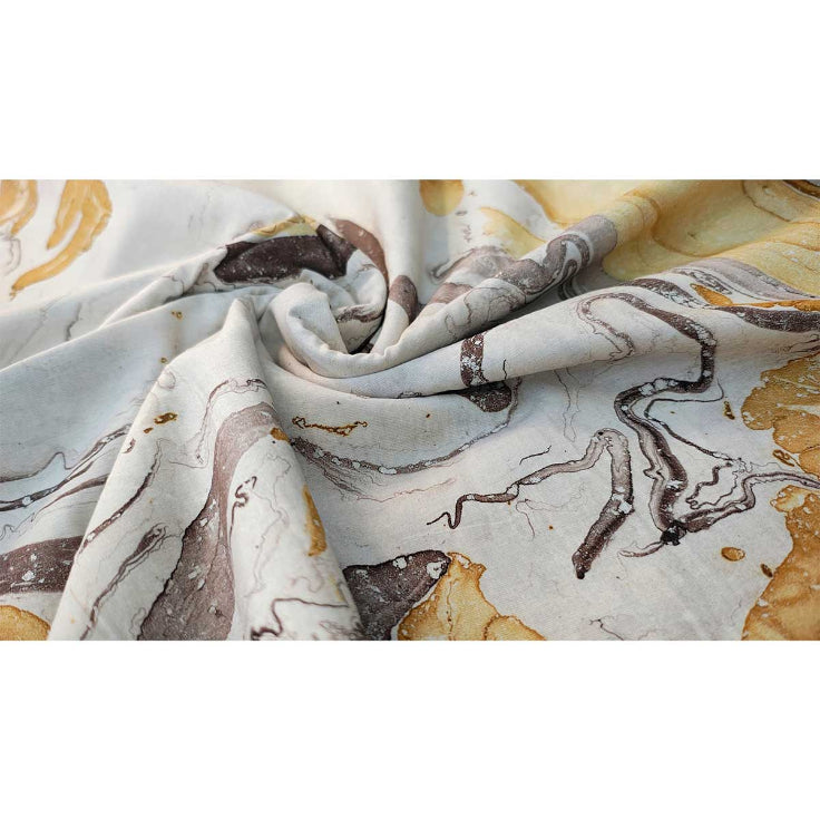 Sanganeri Hand Block Print Cotton Fabric – Beige Marble Print