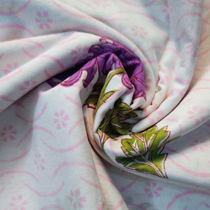 Sanganeri Hand Block Print Cotton Fabric – White Purple Floral Print