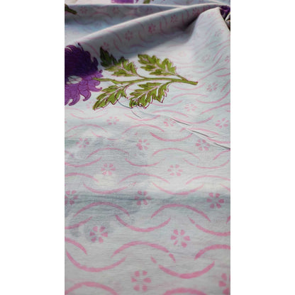 Sanganeri Hand Block Print Cotton Fabric – White Purple Floral Print