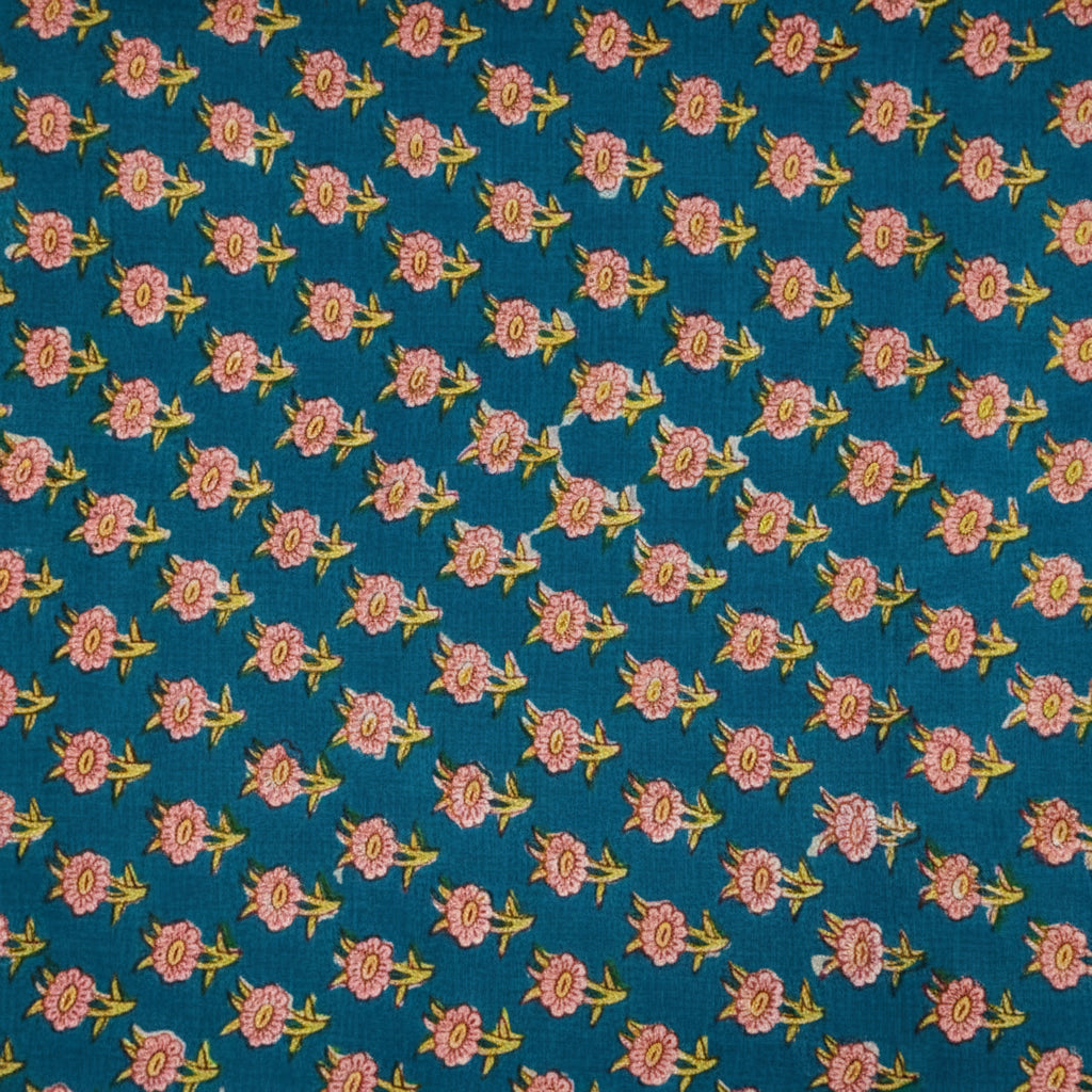 Sanganeri Hand Block Print Cotton Fabric – Green Floral Print